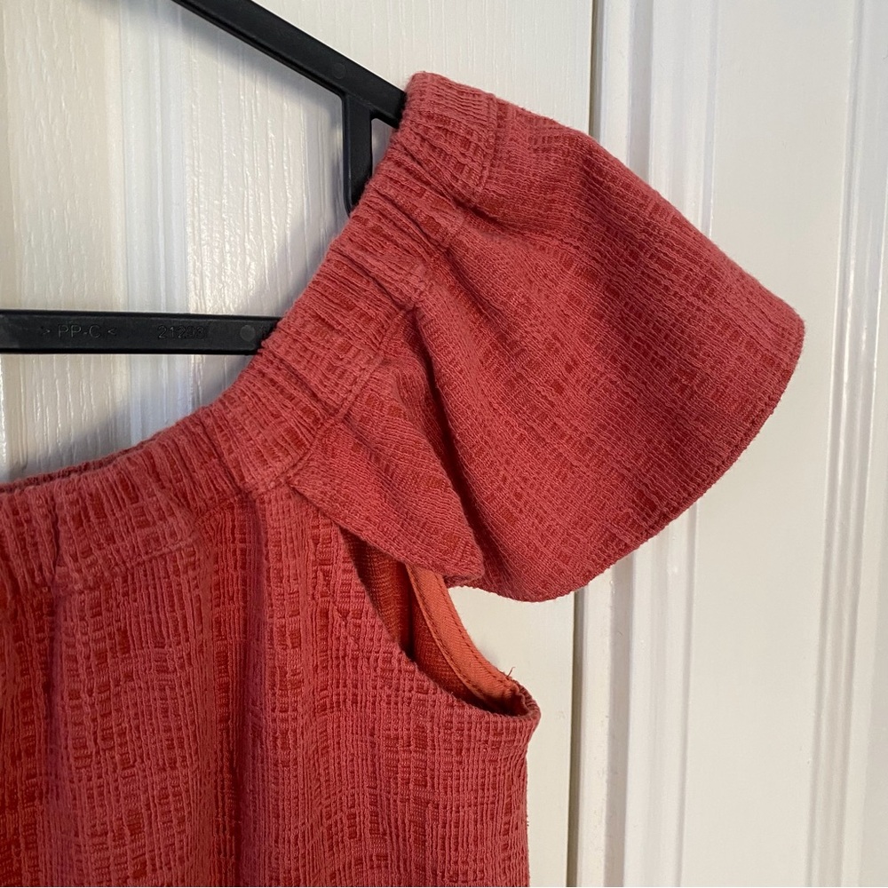 Madewell Red Texture Thread Button Front Ruffle Off-the-Shoulder Mini Dress XS - Picture 8 of 14